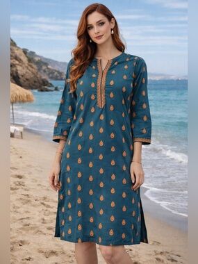 Embroidered Teal Top with Vibrant Accents Indian Asian Inspired